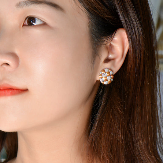18K Gold Diamond Braided Brushed Craft Earrings