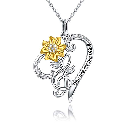 Sunflower Necklace with Treble Clef Sterling Silver