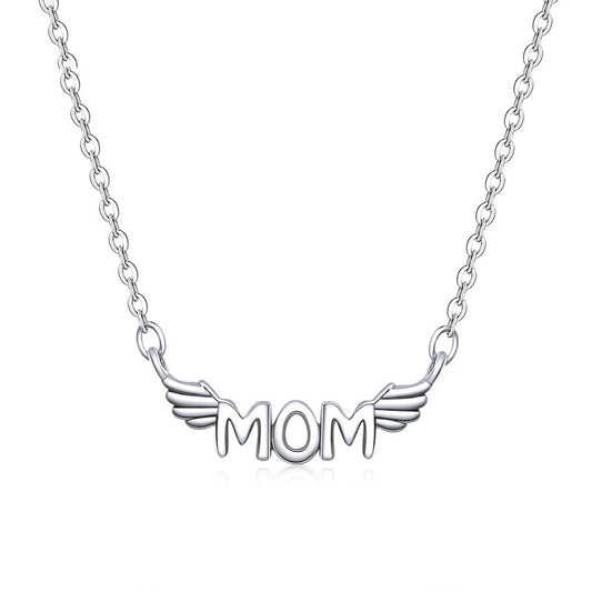 Mom angel wings pure silver necklace