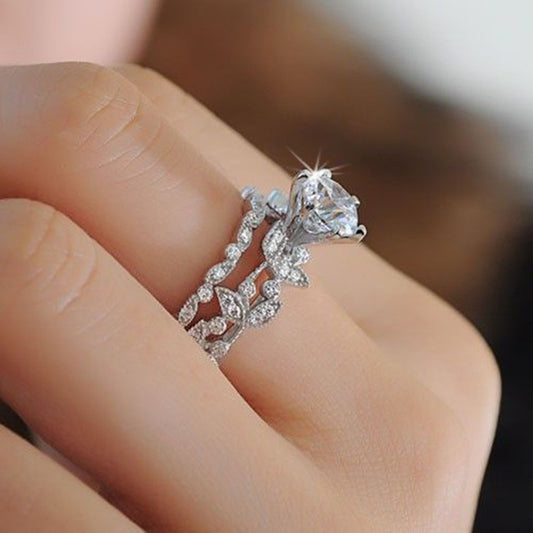 Tree leaf princess ring diamond set engagement ring