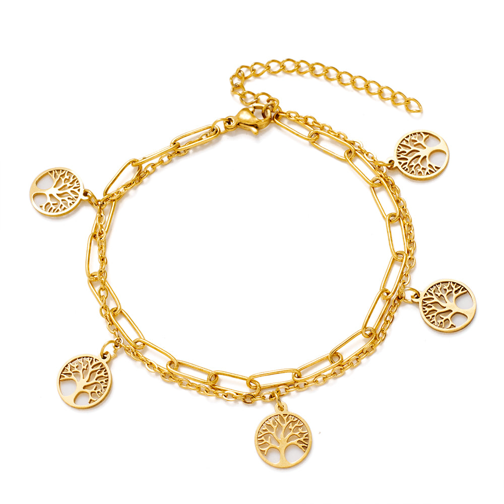 Double Layer Gold Stainless Steel Charm Bracelet