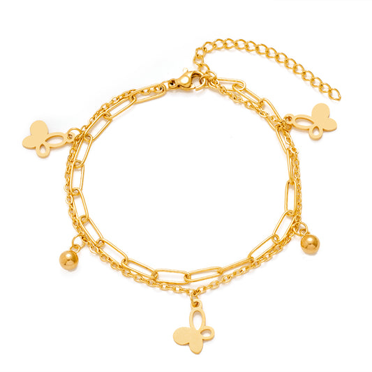 Double Layer Gold Stainless Steel Charm Bracelet