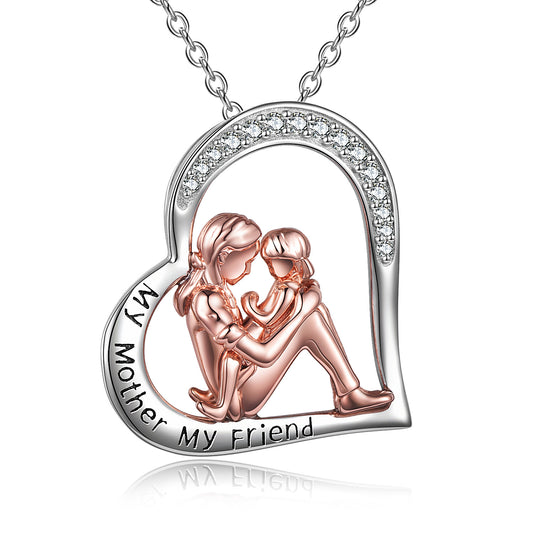 Mother Daughter Silver Heart Necklace